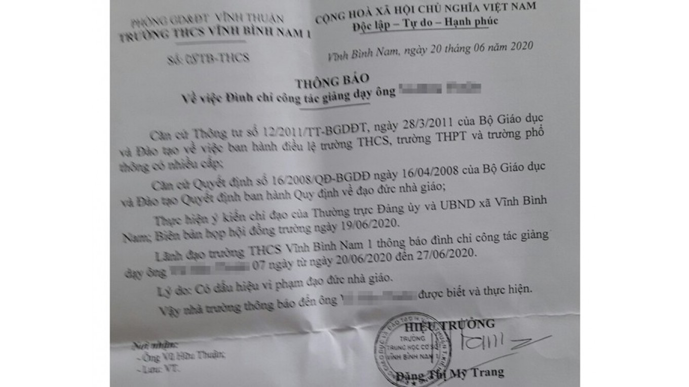 Diễn biến mới nhất vụ thầy giáo ôm hôn nữ sinh lớp 7 ở Kiên Giang